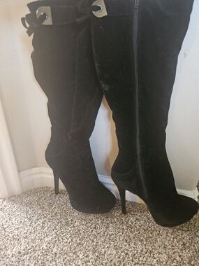 VENUS Black Suede Over-the-Knee Stiletto Boots